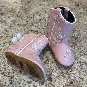 Charming Pink infant Boots with Floral stitch Design size 2